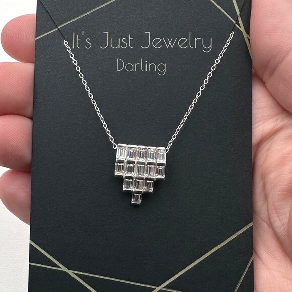 Kohls Womans Necklace Sterling Silver CZ Art Deco Style Original Tags 100 - Picture 2 of 4